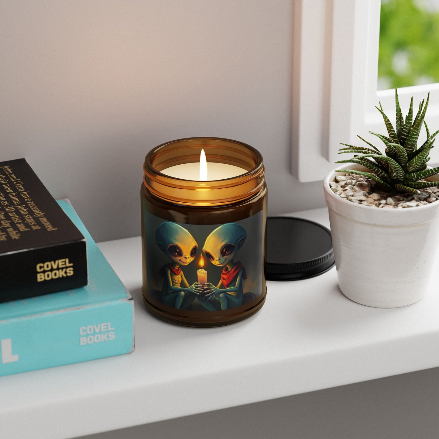 Alien theme Scented Soy Candle (Multi-Size, Amber Jar)