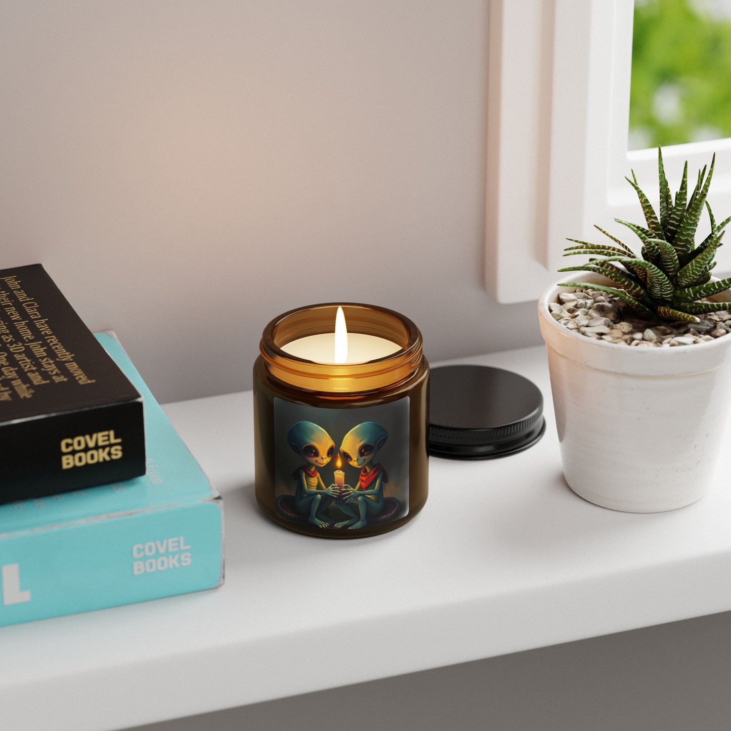 Alien theme Scented Soy Candle (Multi-Size, Amber Jar)